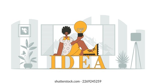 Sophisticated guy holding a light bulb. Illustration on the theme of the appearance of an idea.