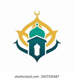 Sophisticated, harmonious vector design drawing from Islamic art, displaying geometric elements, clean white background, suitable for badge or logo applications