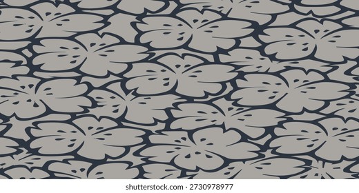 A sophisticated and intricate floral pattern featuring stylized leaves and petals arranged in a dense, repeating motif, creating a visually appealing texture.