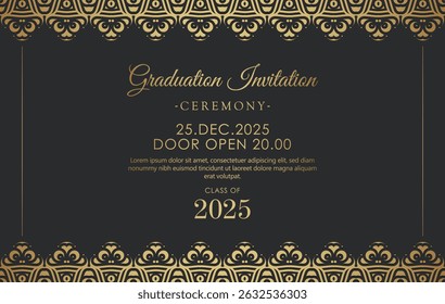 sophisticated invitation template for a graduation ceremony, featuring a rich green background
