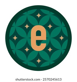 Sophisticated letter e design featuring floral green patterns and star-like accents, offering a premium aesthetic for branding and decorations