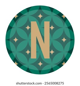 A sophisticated letter N badge with a floral-inspired circular design in green and gold. A perfect choice for elegant branding, luxury projects, or modern creative designs.