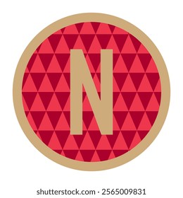A sophisticated letter N logo framed with a gold border and vibrant red triangle pattern. Great for luxury branding, logos, or stylish creative projects.