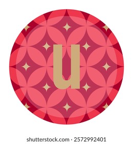 Sophisticated letter u in a decorative circular frame with vibrant red floral patterns for unique projects