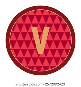 Sophisticated letter v graphic featuring a warm red geometric triangle background and modern border