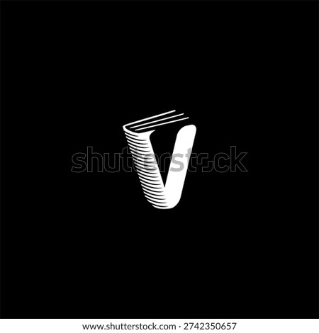 Sophisticated letter V logo featuring a classic book silhouette. Elegant vector for publishing houses, authors, literary magazines, and bookstore branding.
