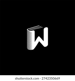 Sophisticated letter W logo featuring a classic book silhouette. Elegant vector for publishing houses, authors, literary magazines, and bookstore branding.
