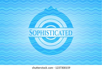 Sophisticated light blue water wave badge background.