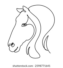 Sophisticated line art illustration featuring horse head characterized by simple continuous lines highlighting its profile in minimalist artistic style.