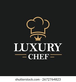 A sophisticated logo design featuring a chef's hat and crown, ideal for branding a high-end restaurant or culinary service. Vector illustration, perfect for marketing.