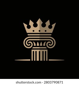 A sophisticated logo design featuring a golden crown resting atop a classical Ionic column, symbolizing authority, heritage, and architectural excellence.