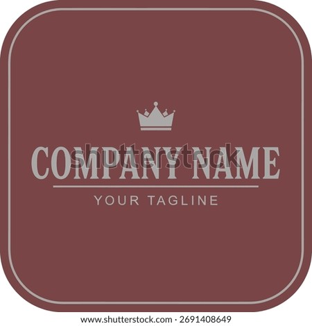 A sophisticated logo design featuring a silver crown icon above placeholder text 'COMPANY NAME' and 'YOUR TAGLINE' on a rich maroon rounded square background, conveying elegance and professionalism.