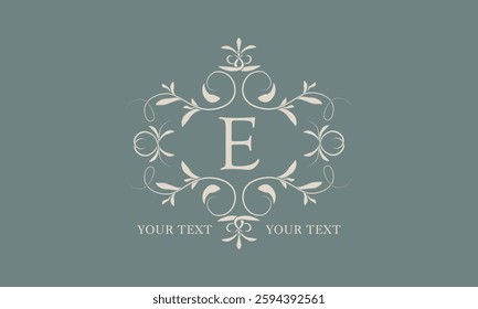 Sophisticated logo. Elegant monogram with space for text and letter E. Vector illustration is good for fashion boutique, product sign or restaurant branding.