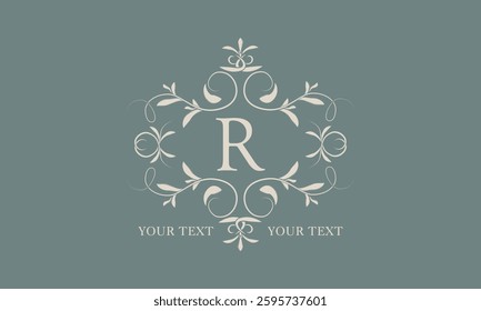 Sophisticated logo. Elegant monogram with space for text and letter R. Vector illustration is good for fashion boutique, product sign or restaurant branding.