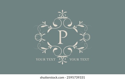Sophisticated logo. Elegant monogram with space for text and letter P. Vector illustration is good for fashion boutique, product sign or restaurant branding.