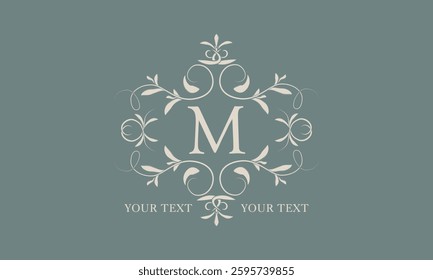 Sophisticated logo. Elegant monogram with space for text and letter M. Vector illustration is good for fashion boutique, product sign or restaurant branding.