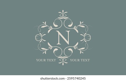Sophisticated logo. Elegant monogram with space for text and letter N. Vector illustration is good for fashion boutique, product sign or restaurant branding.