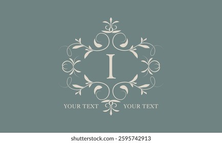 Sophisticated logo. Elegant monogram with space for text and letter I. Vector illustration is good for fashion boutique, product sign or restaurant branding.