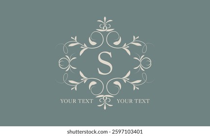 Sophisticated logo. Elegant monogram with space for text and letter S. Vector illustration is good for fashion boutique, product sign or restaurant branding.