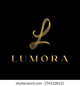 A sophisticated logo featuring the brand name Lumora in golden lettering below a stylized golden letter L on a black background.