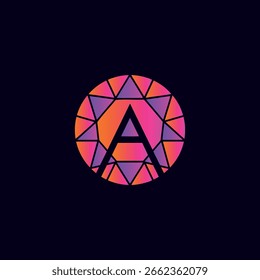 Logotipo sofisticado con la letra 'A' dentro de un diseño circular de diamantes o gemas. La paleta de colores cálidos y degradados crea una sensación de lujo, exclusividad y calidad premium.