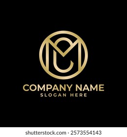 sophisticated logo featuring the letters "CM" elegantly intertwined within a circular frame. The gold metallic finish conveys a sense of luxury, prestige, and timeless quality, for a high-end brand