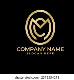 sophisticated logo featuring the letters "CM" elegantly intertwined within a circular frame. The gold metallic finish conveys a sense of luxury, prestige, and timeless quality, for a high-end brand