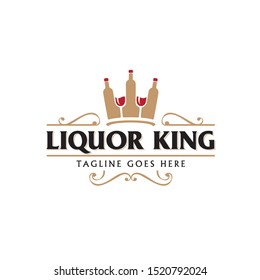 A sophisticated logo featuring three wine bottles and two glasses cleverly arranged to form a crown silhouette. With a refined gold and burgundy color palette and classic flourishes, this professional vector emblem is perfect for luxury wineries, high-end bars, liquor stores, and premium alcohol brands.