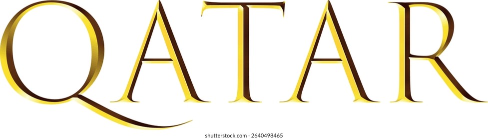 A sophisticated logo featuring the word "Qatar" in a gold, 3D-style font.