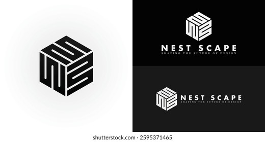 The sophisticated logo uniquely represents the initials NS through a striking geometric emblem perfectly tailored for Architecture and Interior Design businesses.