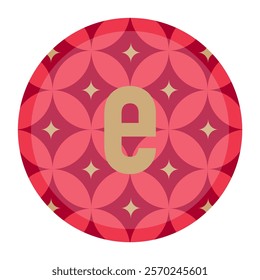 Sophisticated lowercase letter e with bold red circular patterns, blended with soft gold accents for premium designs.