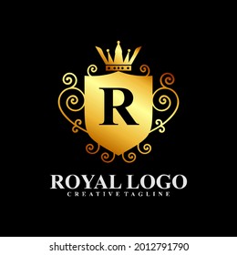 Plantilla vectorial con logotipo de lujo con R inicial para boutique, restaurante, boda, etc.