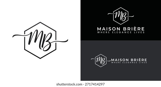 Un sofisticado monograma M y B en escritura moderna, negra y manuscrita. Este logotipo minimalista representa un diseño de interiores profesional y enfatiza espacios de vida simples, elegantes y creativamente personalizados