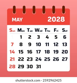 Sophisticated May 2028 calendar with a refined aesthetic. Designed for productivity, event planning, and seamless task management.