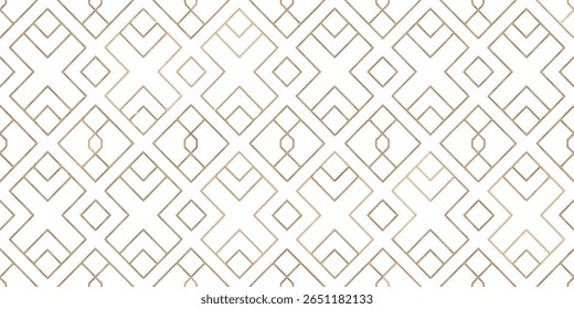 A sophisticated and minimalist background design showcasing a repeating geometric tessellation of golden lines forming interconnected diamonds and squares against a crisp white backdrop.