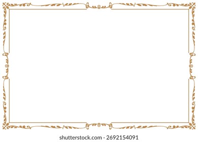 A sophisticated and minimalist vector frame border with an elegant and vintage appeal. The design consists of thin gold lines forming a simple rectangular perimeter. 1100