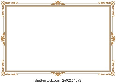 Uma sofisticada e minimalista moldura vetorial com um elegante e vintage apelo. O desenho consiste em linhas finas de ouro formando um simples perímetro retangular. 1103