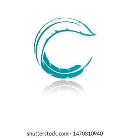 A sophisticated and minimalist vector logo featuring a stylized feather curved into the shape of the letter C. The design uses a serene turquoise blue color with a subtle reflection, symbolizing lightness, freedom, elegance, and artistic expression. This professional monogram is ideal for boutique fashion brands, writing services, publishing houses, spa and wellness centers, interior designers, and luxury creative agencies seeking a refined visual identity.