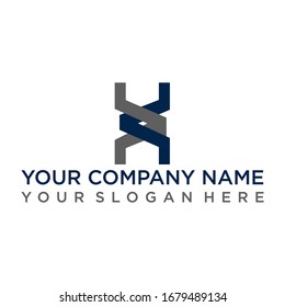 A sophisticated and minimalist vector logo featuring an abstract representation of a DNA double helix, formed by interlocking dark blue and grey geometric lines. This professional design is ideal for biotechnology firms, medical research centers, DNA testing services, genetic engineering startups, and modern healthcare branding. Represents science, innovation, and structural integrity.