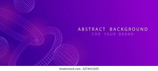 Sophisticated modern abstract background with blue purple gradient and flying 3d geometric shapes torus and spheres. Science technology vector Illustration of a bunch of chemical elements.