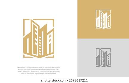 A sophisticated and modern geometric vector logo design, ideal for contemporary architecture firms, urban property developers, construction companies, and real estate businesses.