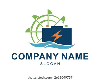 Sophisticated Modern Water Turbine and Battery Logo Design for renewable and green energy company