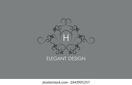 Sophisticated monogram design with calligraphic elegant line art logo design. Letter H. Business sign for royalty, boutique, cafe, hotel, restaurant, jewelry.