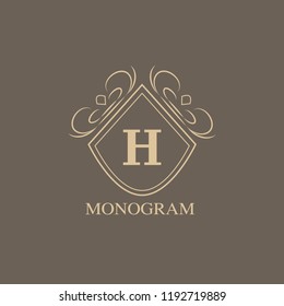 Sophisticated monogram template. A simple logo design of the letter H. Vector illustration for royalty, business cards, boutique, hotel, heraldry, web design.