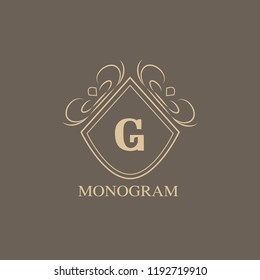 Sophisticated monogram template. A simple logo design of the letter G. Vector illustration for royalty, business cards, boutique, hotel, heraldry, web design.