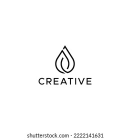 Sophisticated nature logo design of drop water and leaf symbol. Leaf and water logo, line art logo design, creative combine logo of drop water. Black and white illustration design.