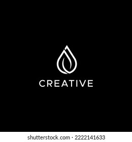 Sophisticated nature logo design of drop water and leaf symbol. Leaf and water logo, line art logo design, creative combine logo of drop water. Black and white illustration design.