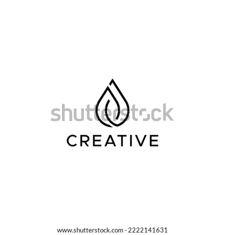 Sophisticated nature logo design of drop water and leaf symbol. Leaf and water logo, line art logo design, creative combine logo of drop water. Black and white illustration design.