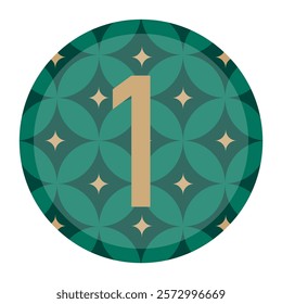 Sophisticated Number 1 Icon in Green and Gold Color Scheme with Geometric Starry Background – Perfect for Digital Branding and Decoration