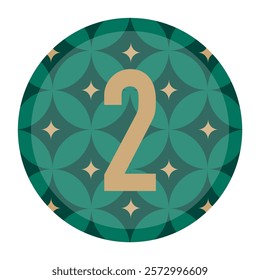 Sophisticated Number 2 Icon in Vibrant Green and Gold Colors with Starry Geometric Background – Ideal for Minimalist Design